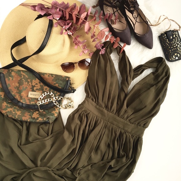 AKIRA Dresses & Skirts - "Hera" Olive Twistback Goddess Flowy Maxi Dress